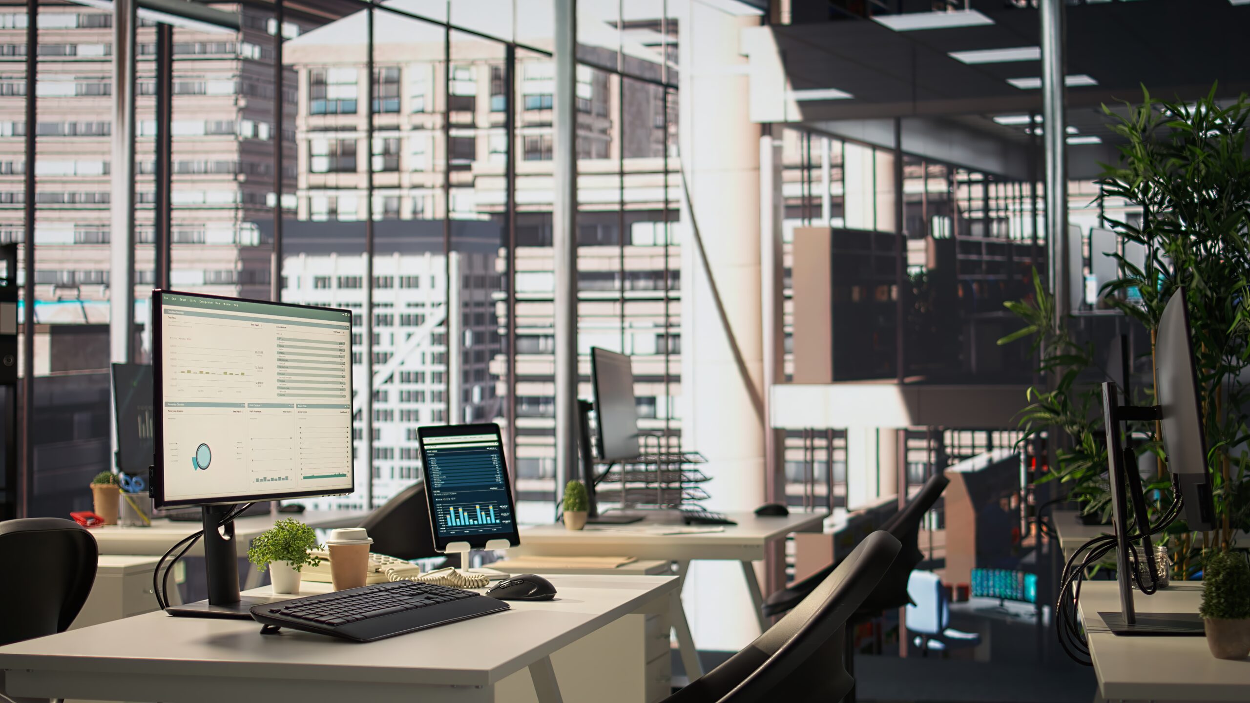 empty modern workspace with advanced technology to enhance efficiency